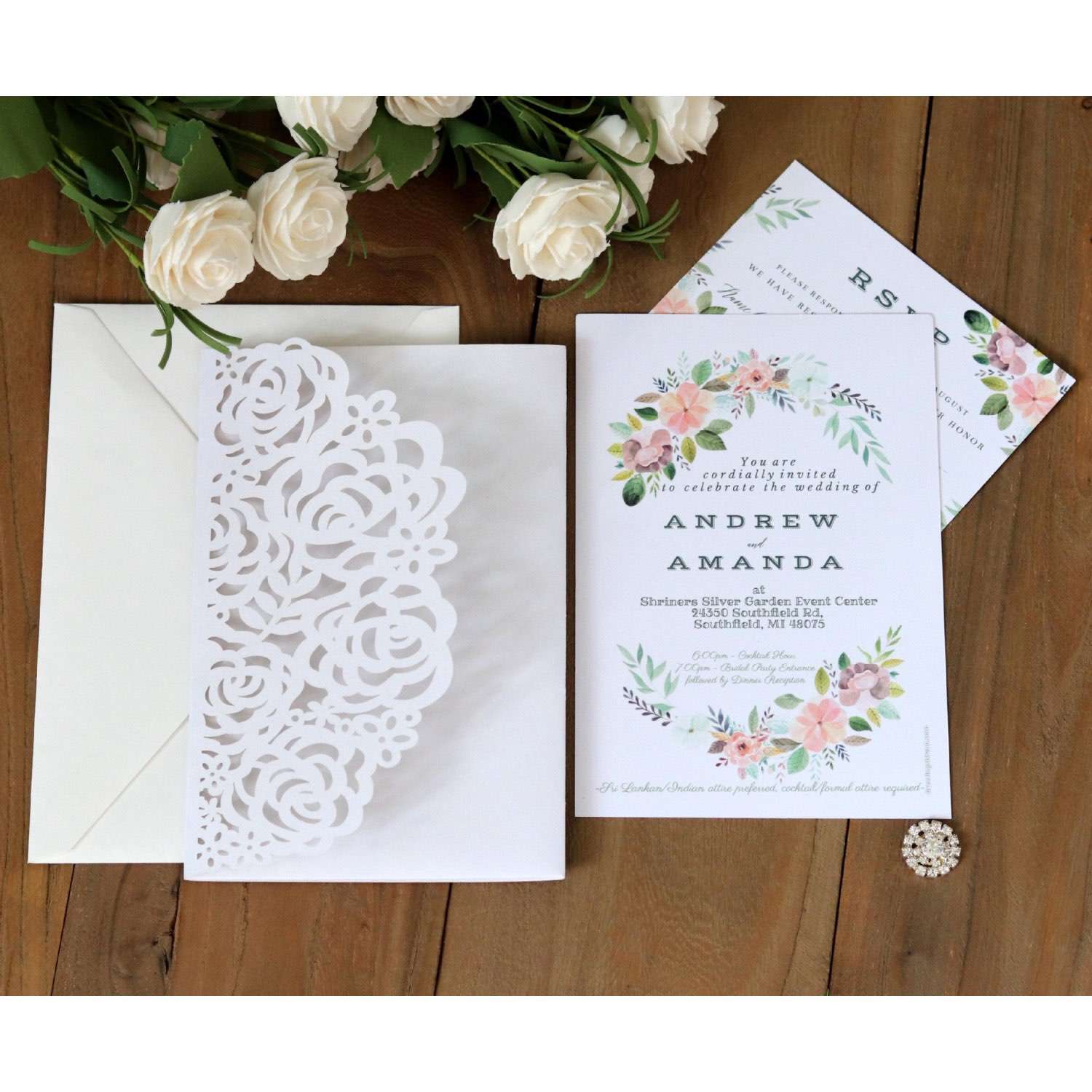 Holiday Greeting Card Celebration Invitation Marriage Card Laser Cut Rose Invitation Card